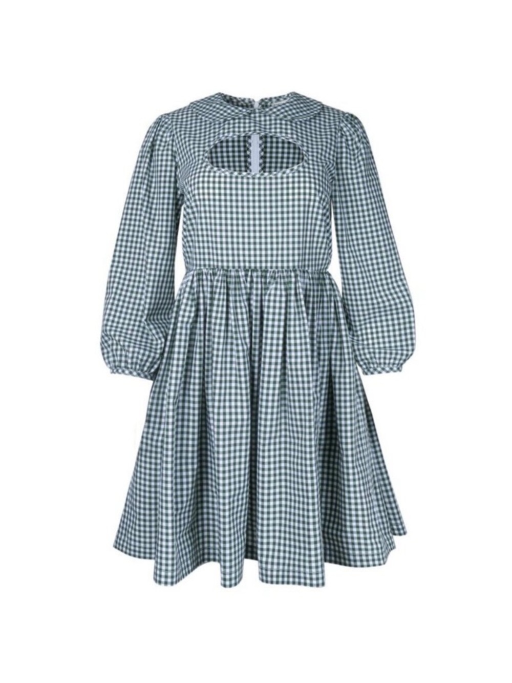 Sandy Liang Gingham Peter Pan Collar Dress with Cut-Out Green White Size 4